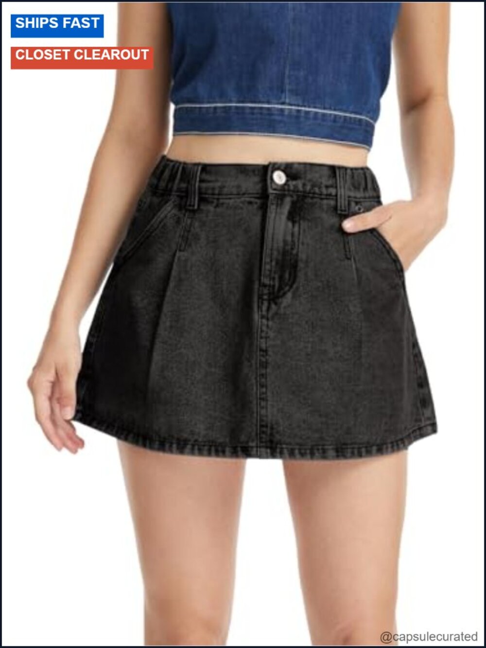 High Rise Denim Skorts Mini Skirt with Built-in Shorts